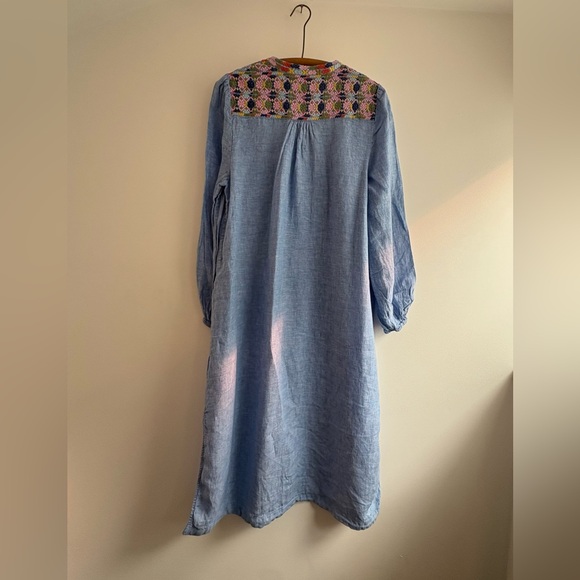 Boden Leonie Embroidered Long Sleeve Linen caftan in blue - Picture 10 of 15